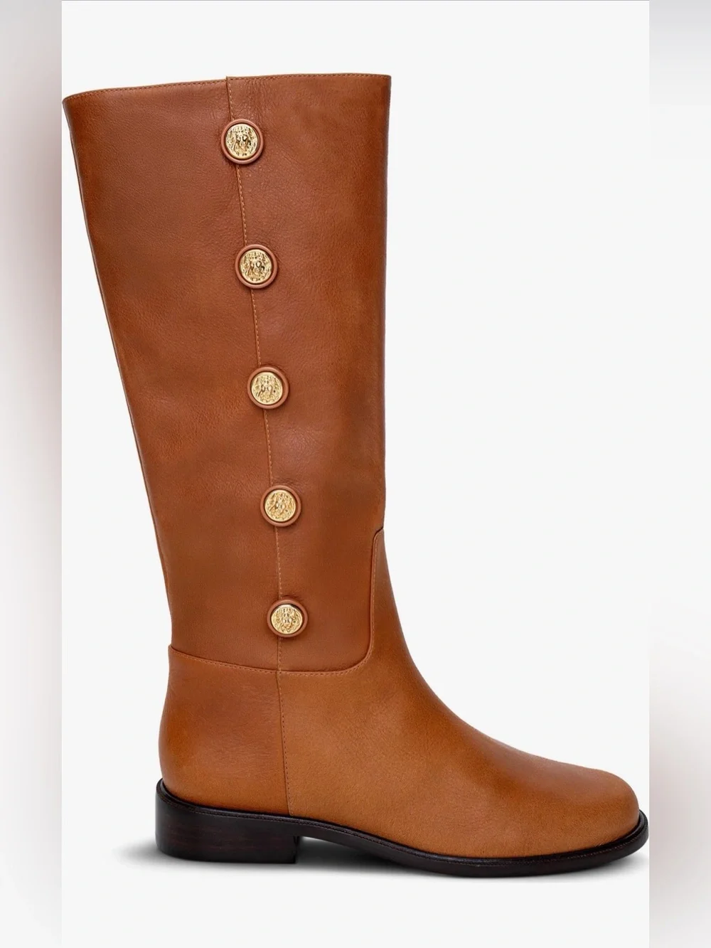 L'AGENCE Tall Button-Accent Leather Over-the-Knee Boot - Cognac Brown